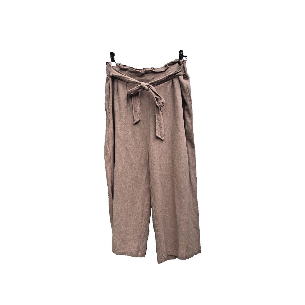 Anthropologie Potters Pot Womens L Pants Tan Wide Leg Capri Elastic Waist Pocket